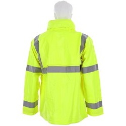 MCR Safety BJ238JHL Big Jake 2 Rainwear, Men's, Large, Fluorescent Lime, PVC, Resists: Flame, ANSI 107- 2020, ASTM F1891, ASTM 2733, ANSI Class 3 Specifications Met, Yes High-Visibility, Adjustable and Attached Drawstring Hood Style